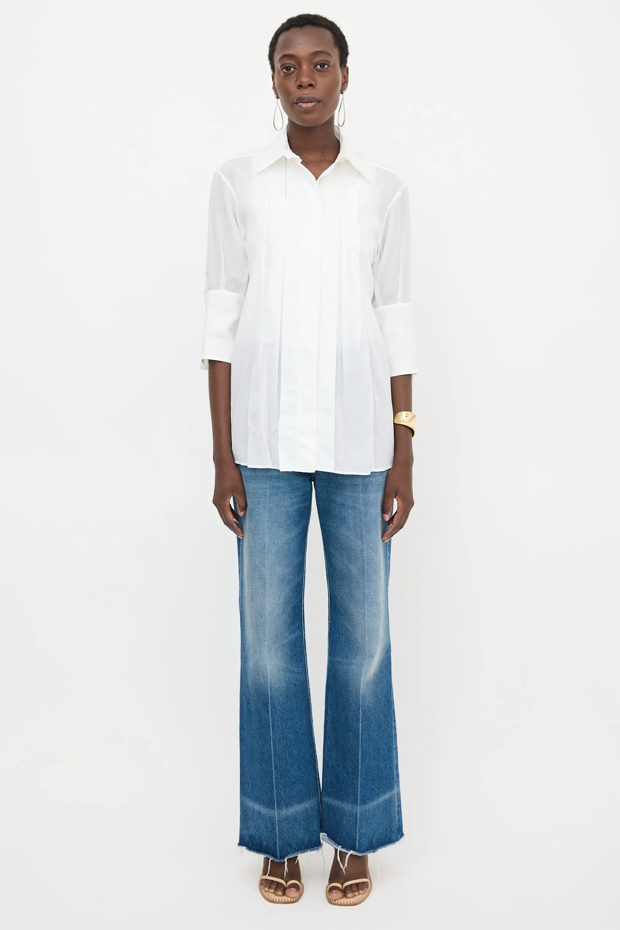Sheer Pinstripe Pleated Shirt sold by VSP Consignment