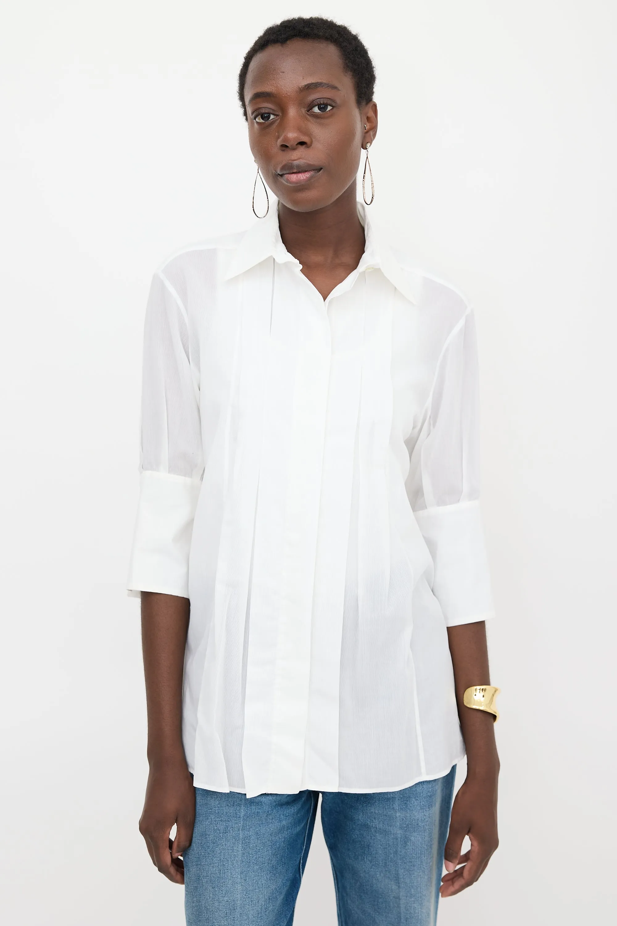 Sheer Pinstripe Pleated Shirt sold by VSP Consignment product image thumbnail 2