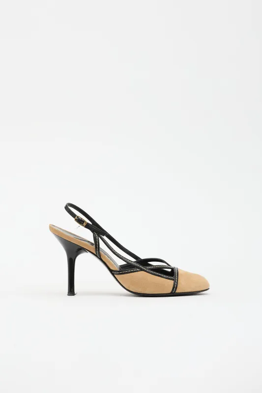 Suede & Patent Slingback Heel made by Chanel