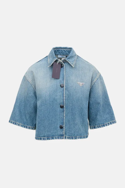 Denim Cropped Logo Shirt made by Prada