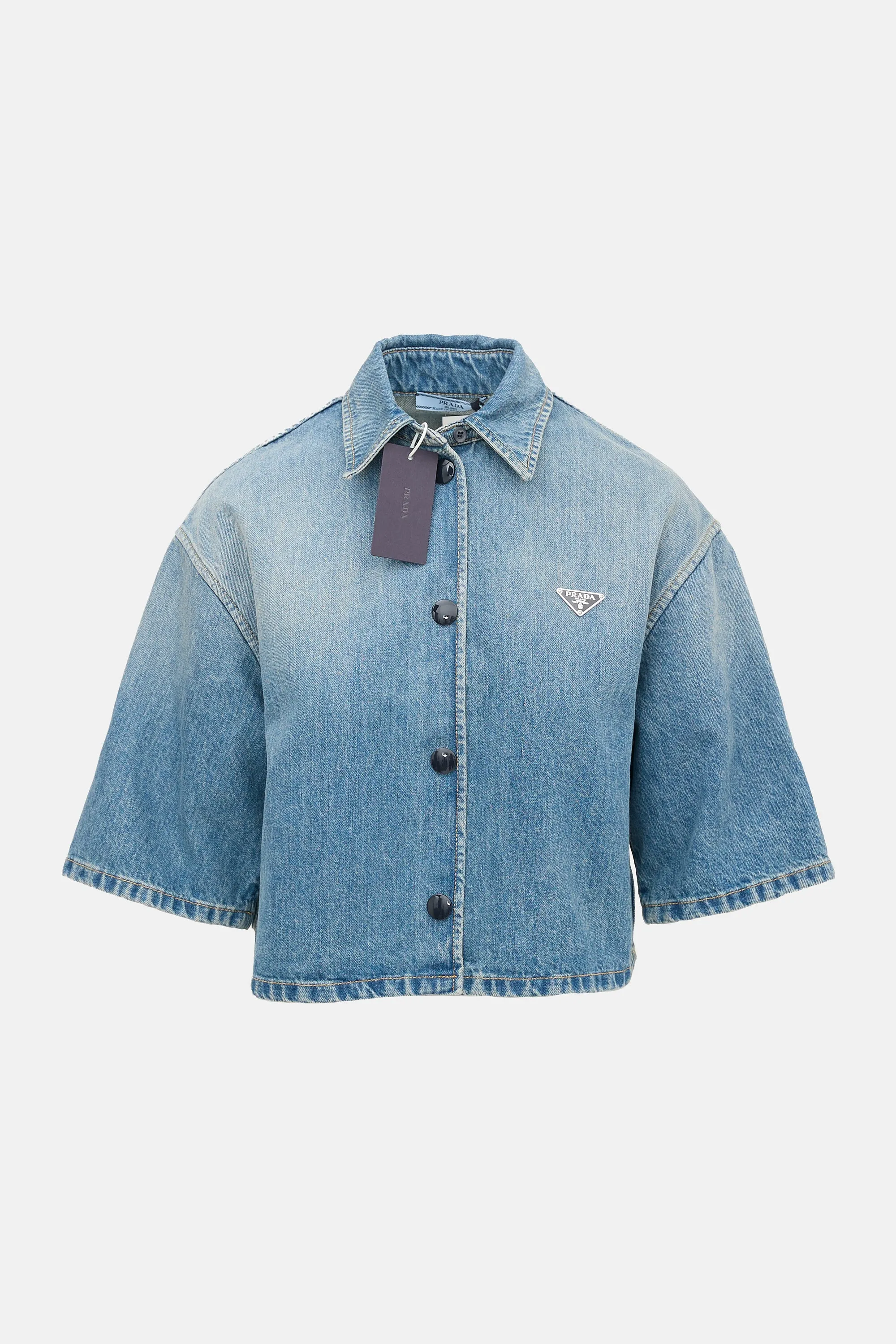 Denim Cropped Logo Shirt sold by VSP Consignment