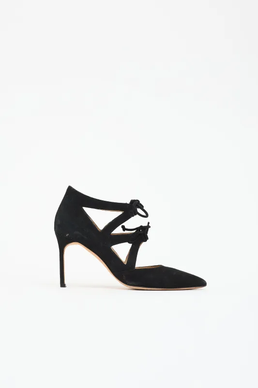 Suede Lace Up Heel made by Manolo Blahnik