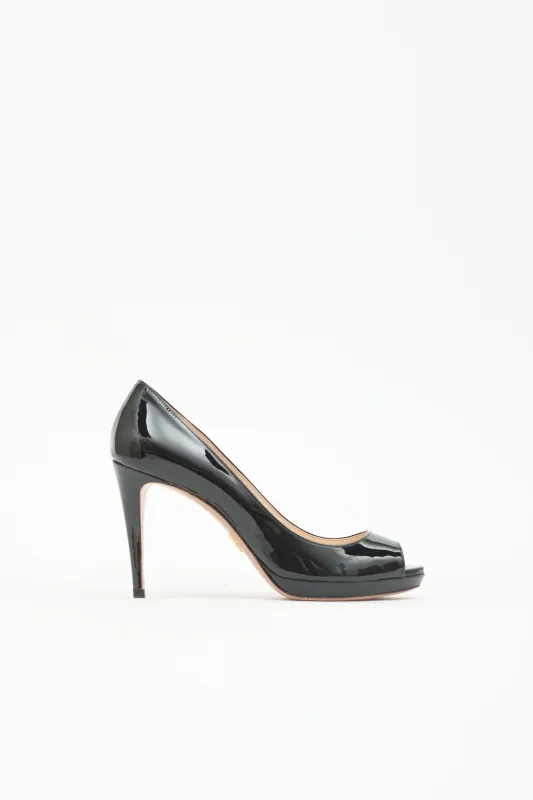 Patent Peep Toe Pump made by Prada
