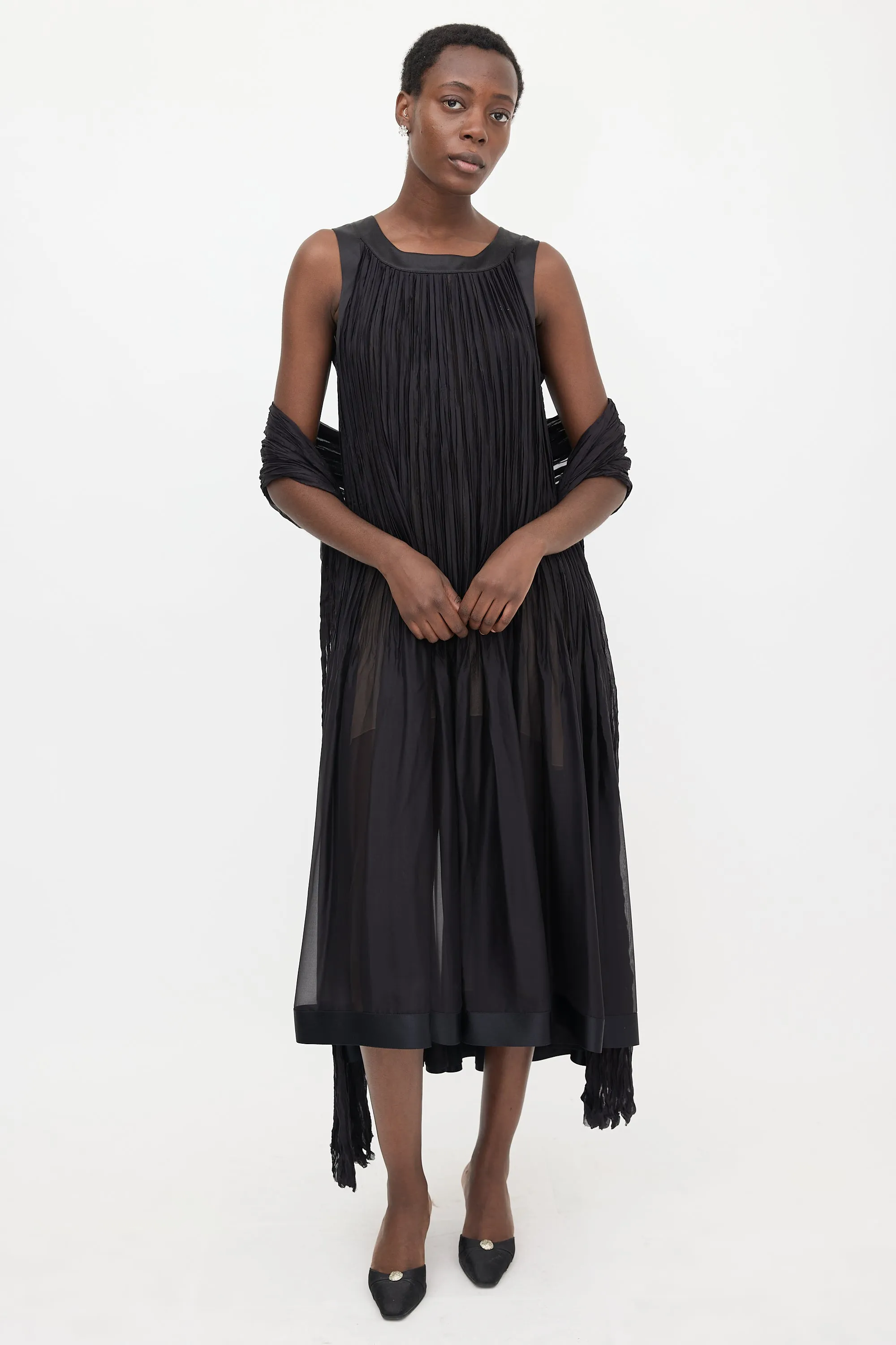 Silk Sheer Pleated Dress sold by VSP Consignment