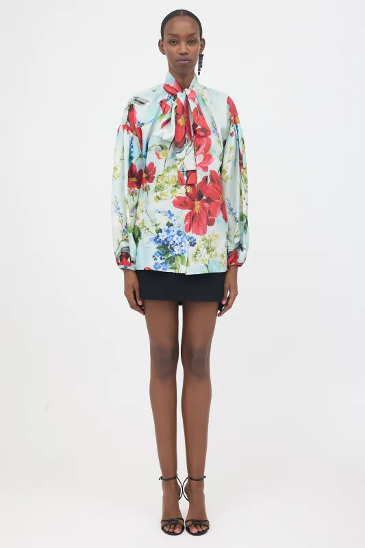 Silk Floral Tie Collar Blouse made by Dolce & Gabanna