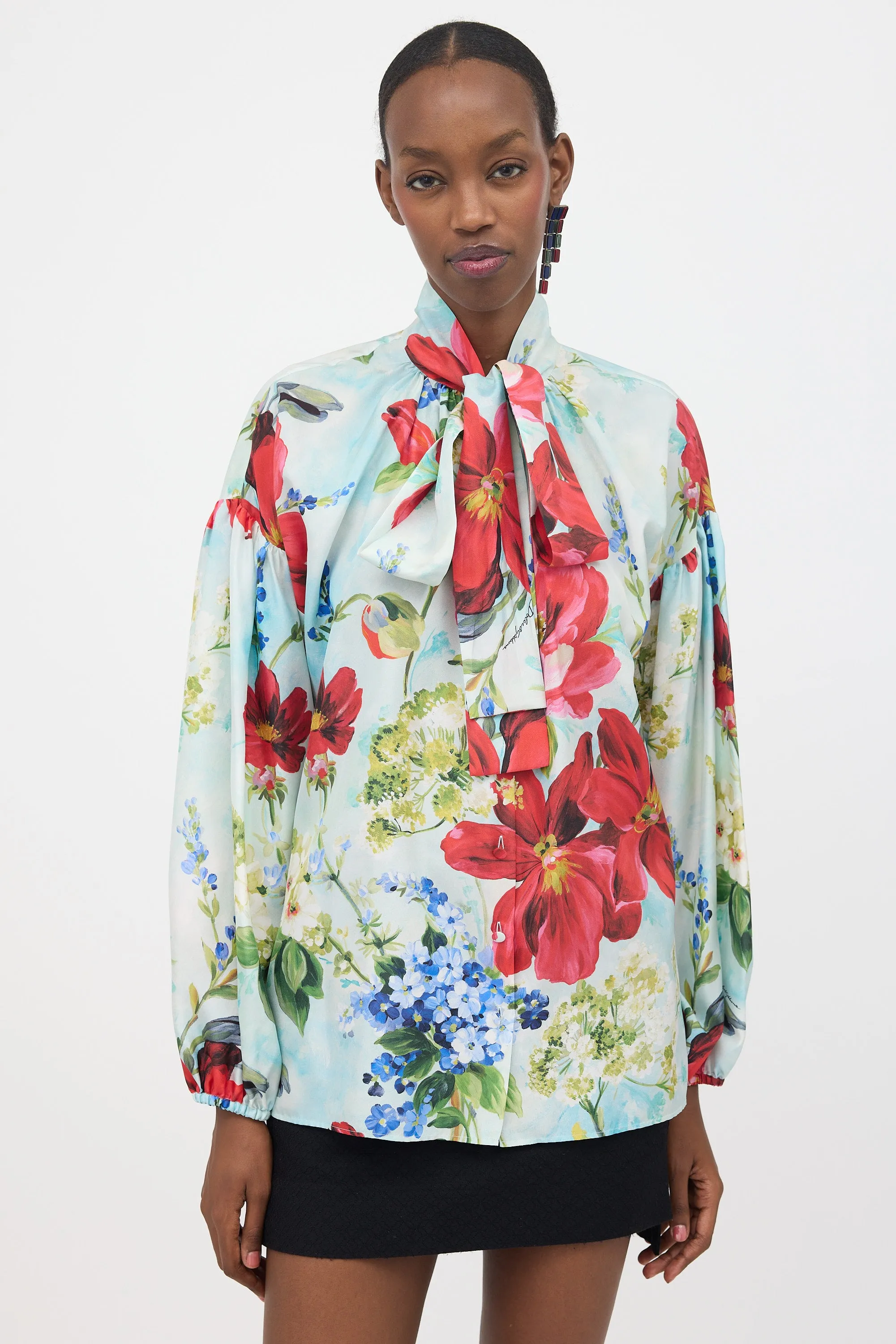Silk Floral Tie Collar Blouse sold by VSP Consignment product image thumbnail 2