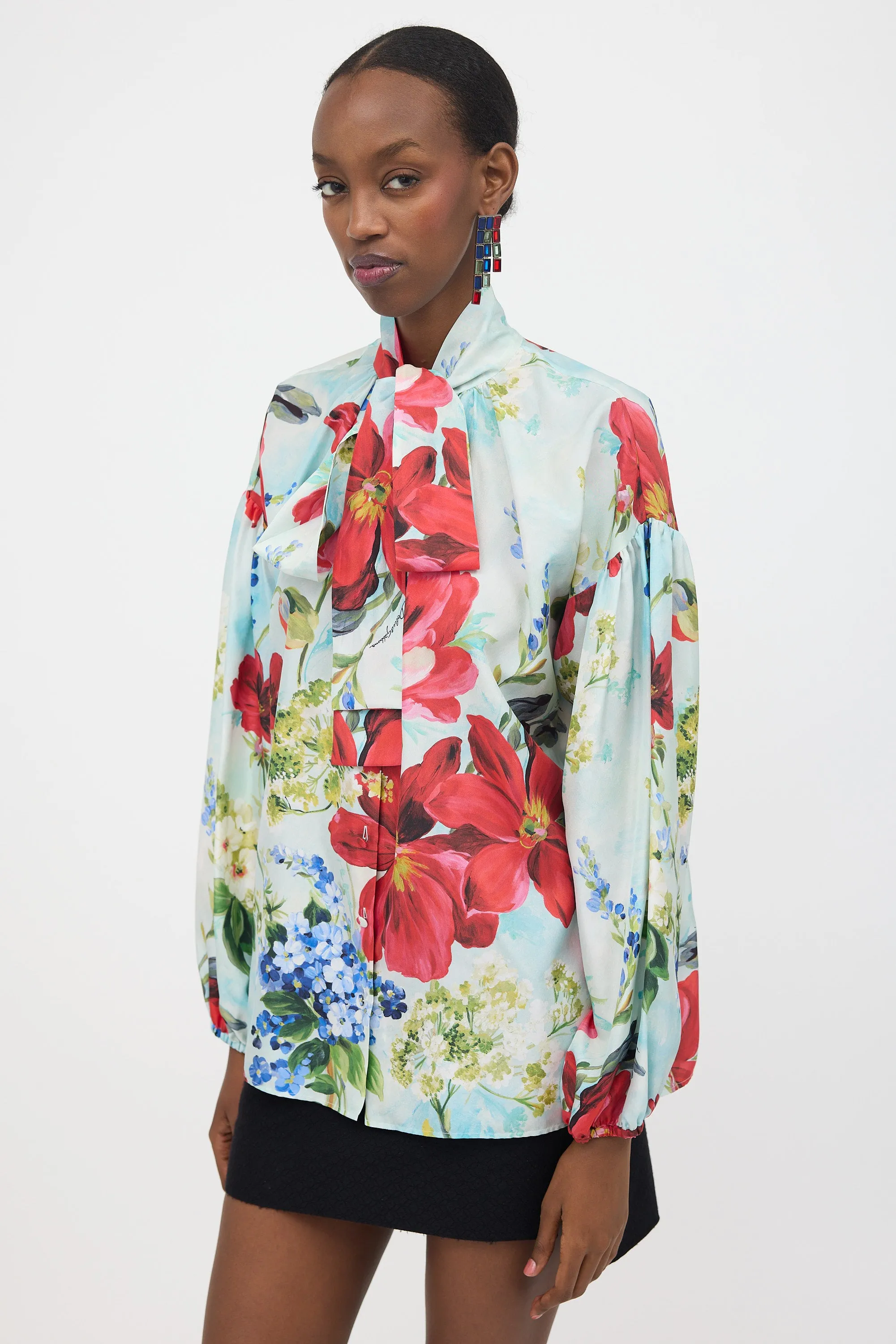 Silk Floral Tie Collar Blouse sold by VSP Consignment product image thumbnail 3