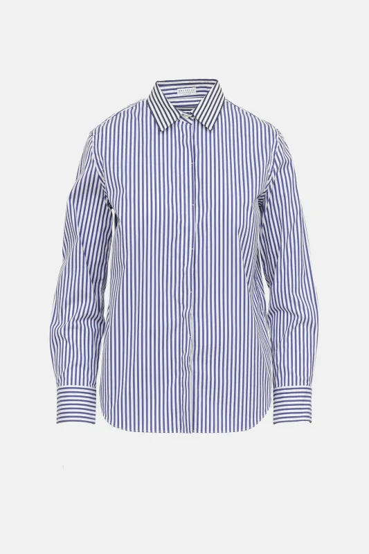 Striped Monili Collar Shirt made by Brunello Cucinelli