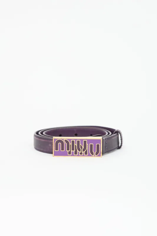 Leather Logo Plaque Slim Belt made by Miu Miu