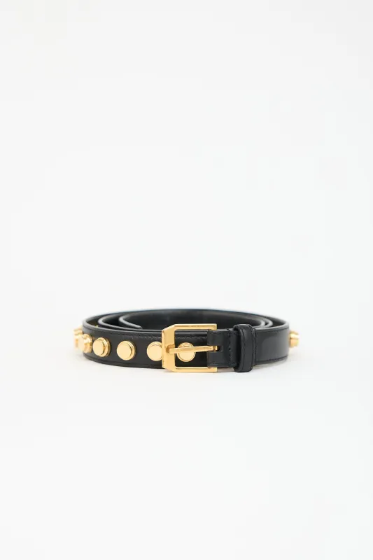 Leather Studded Slim Belt made by Yves Saint Laurent