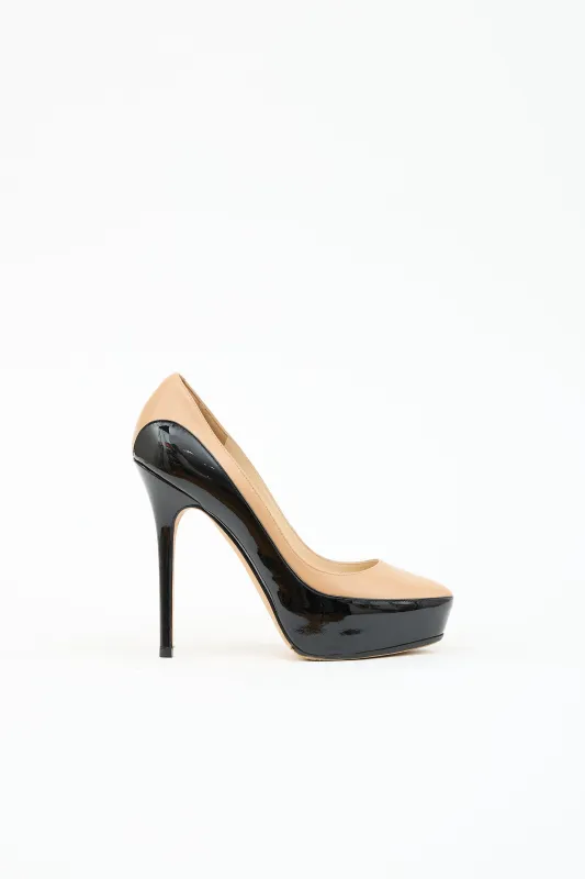 Leather & Patent Platform Pump made by Jimmy Choo