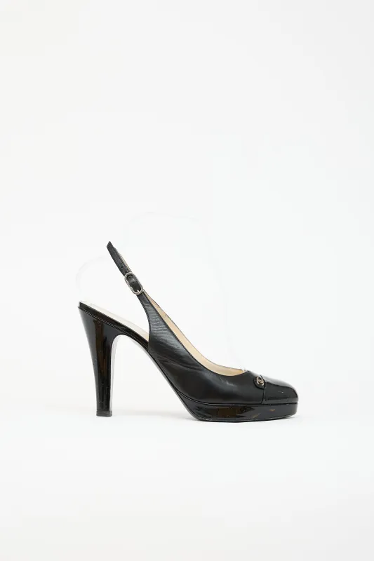 Patent & Leather Slingback Heel made by Chanel