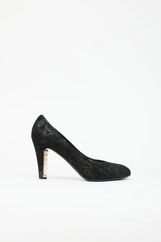 Suede Faux Pearl Pump made by Chanel