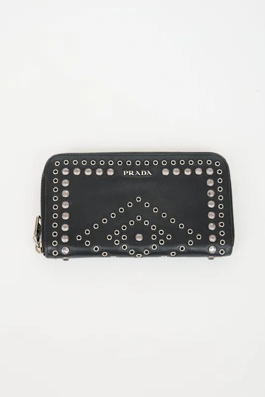 Leather Embellished Zip Wallet made by Prada