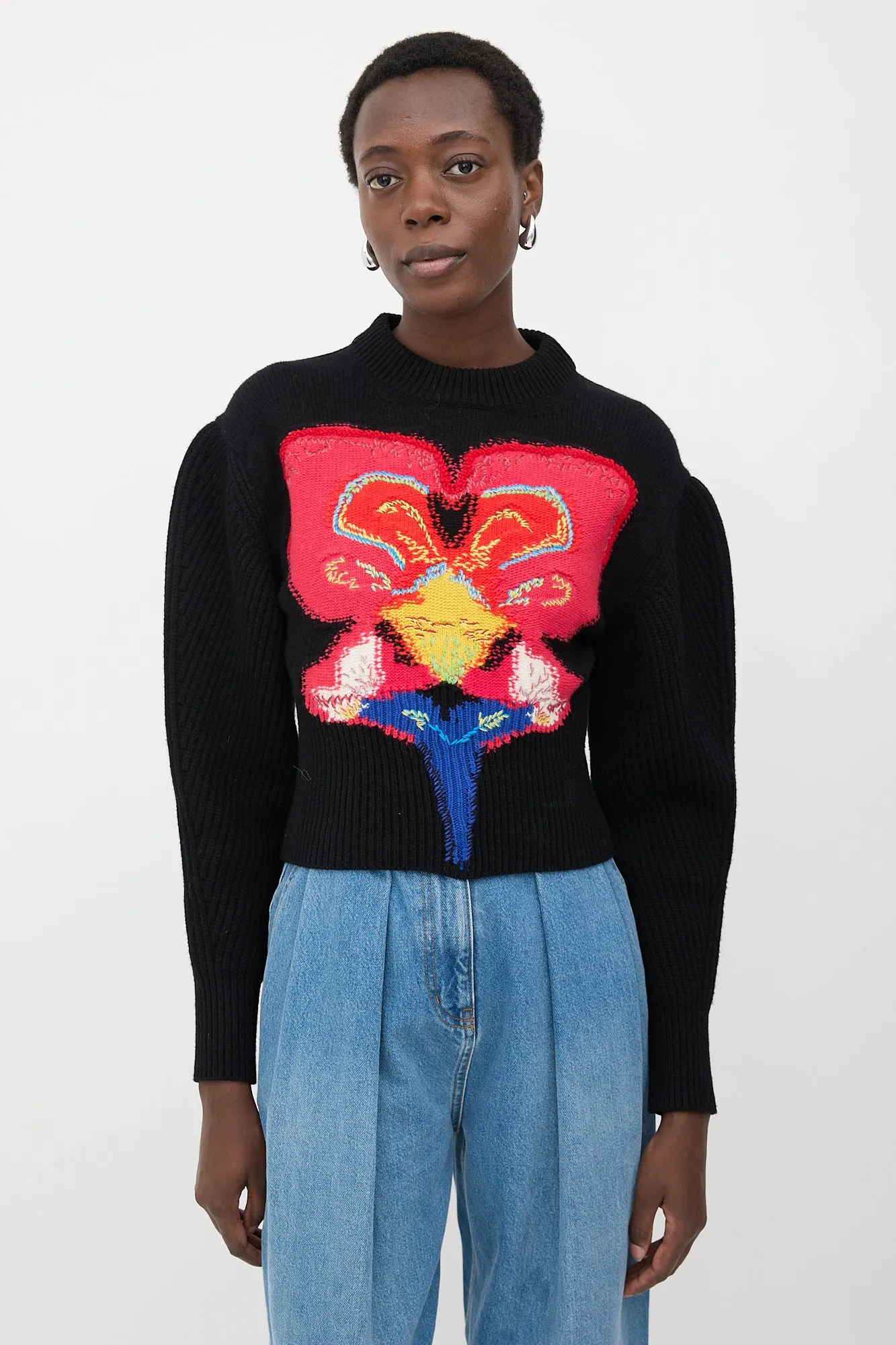 Wool Flower Intarsia Sweater sold by VSP Consignment