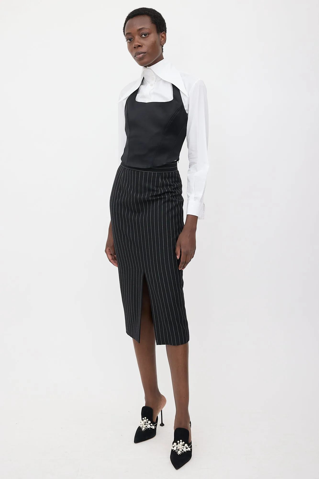 Wool Pinstripe Pencil Skirt sold by VSP Consignment product image thumbnail 2