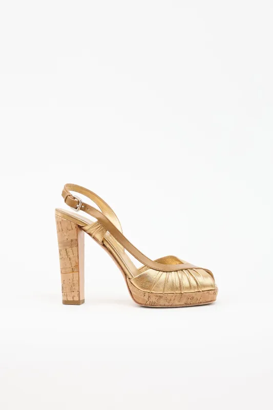 Metallic Leather & Cork Sandal made by Prada