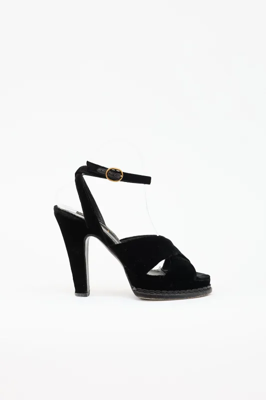 2000's Velvet Block Heel Sandal made by Yves Saint Laurent