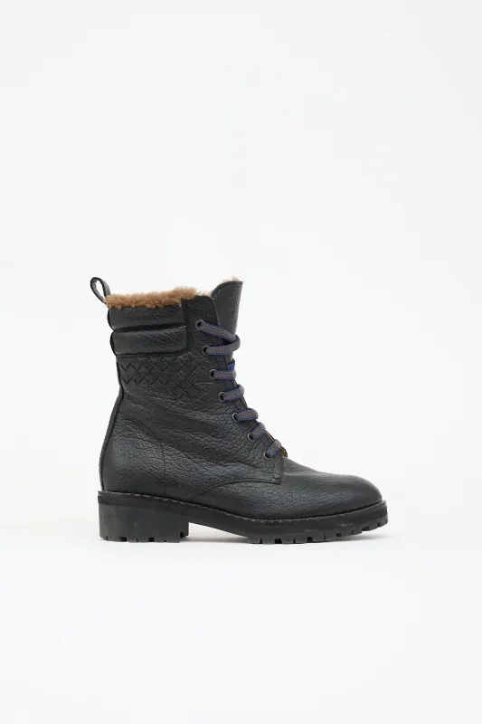 Leather & Shearling Combat Boot made by Bottega Veneta