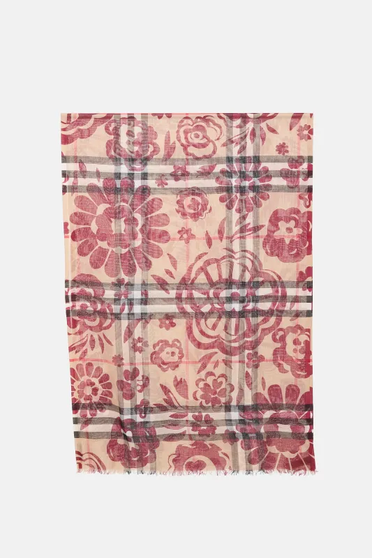 Wool & Silk Floral Check Scarf made by Burberry