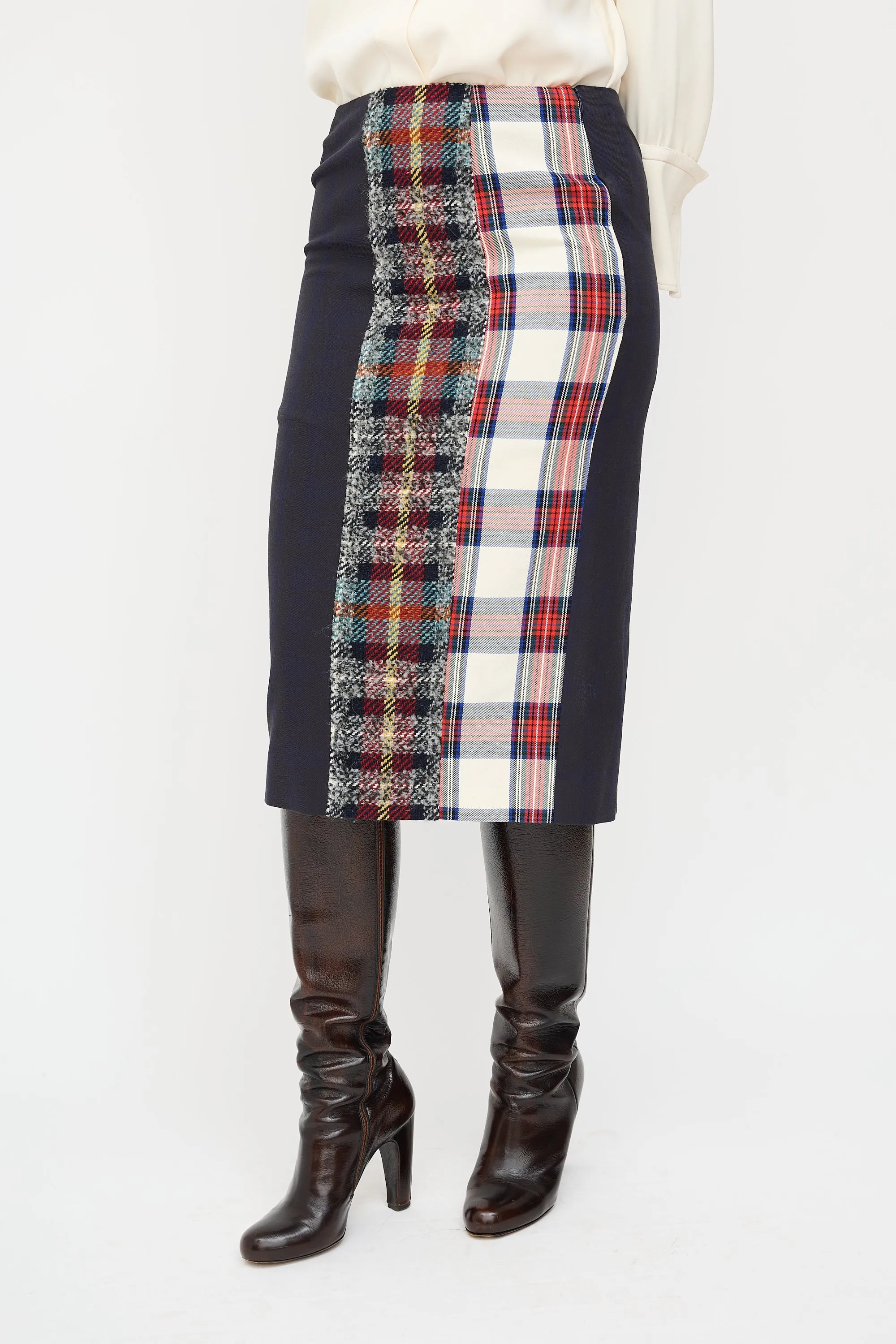 Navy & Multi Check Panelled Midi Skirt sold by VSP Consignment product image thumbnail 3