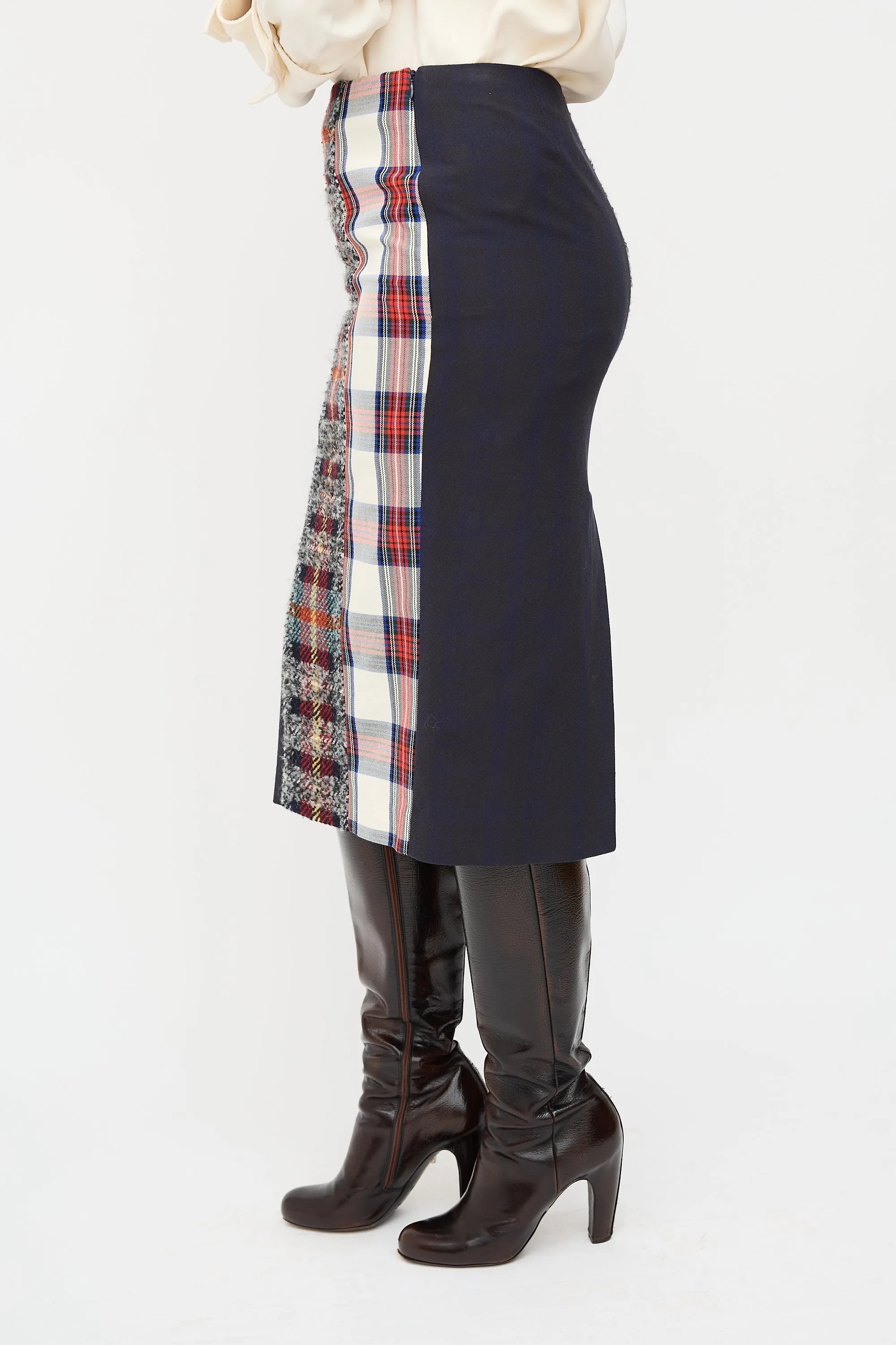 Navy & Multi Check Panelled Midi Skirt sold by VSP Consignment product image thumbnail 4