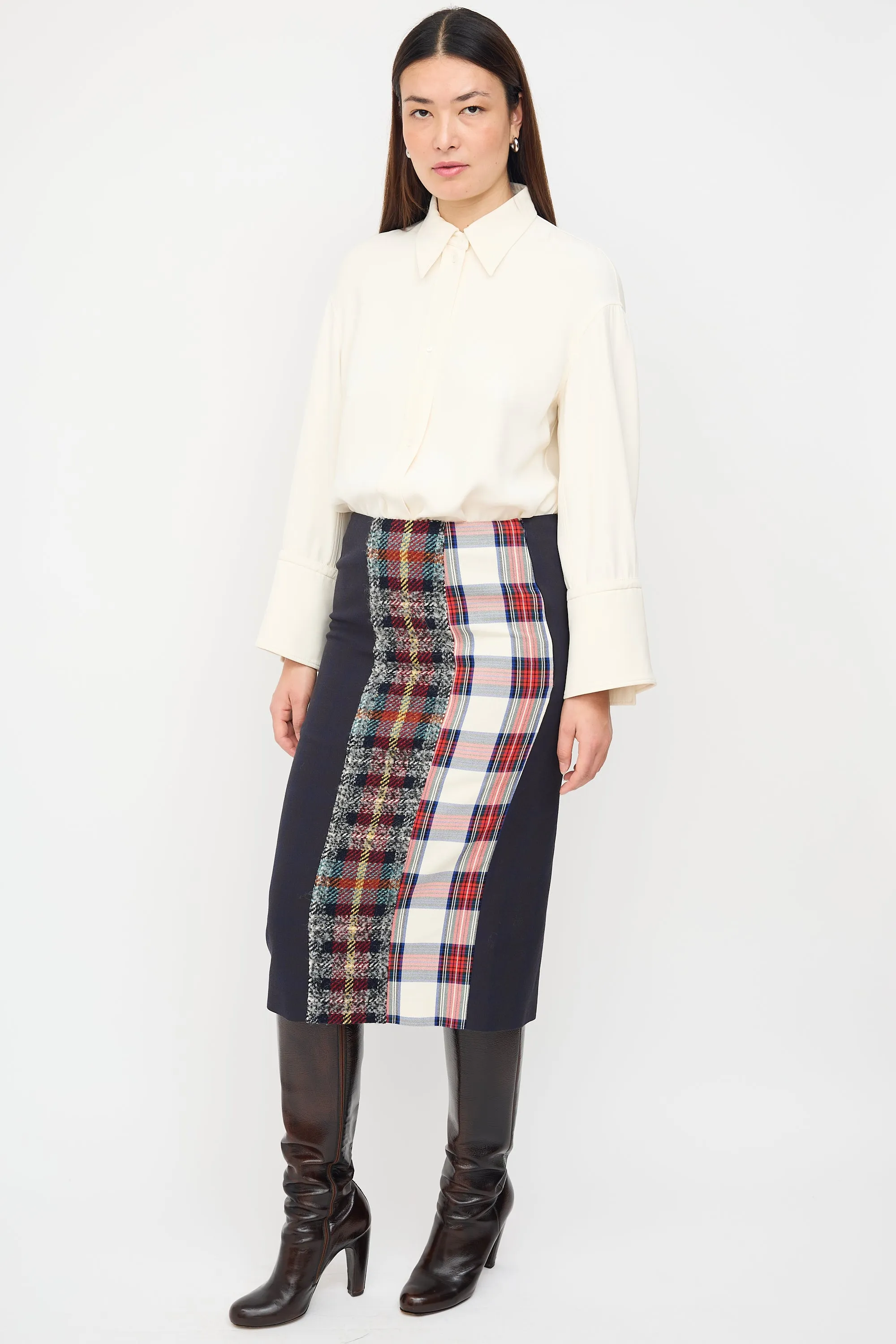 Navy & Multi Check Panelled Midi Skirt sold by VSP Consignment product image thumbnail 2