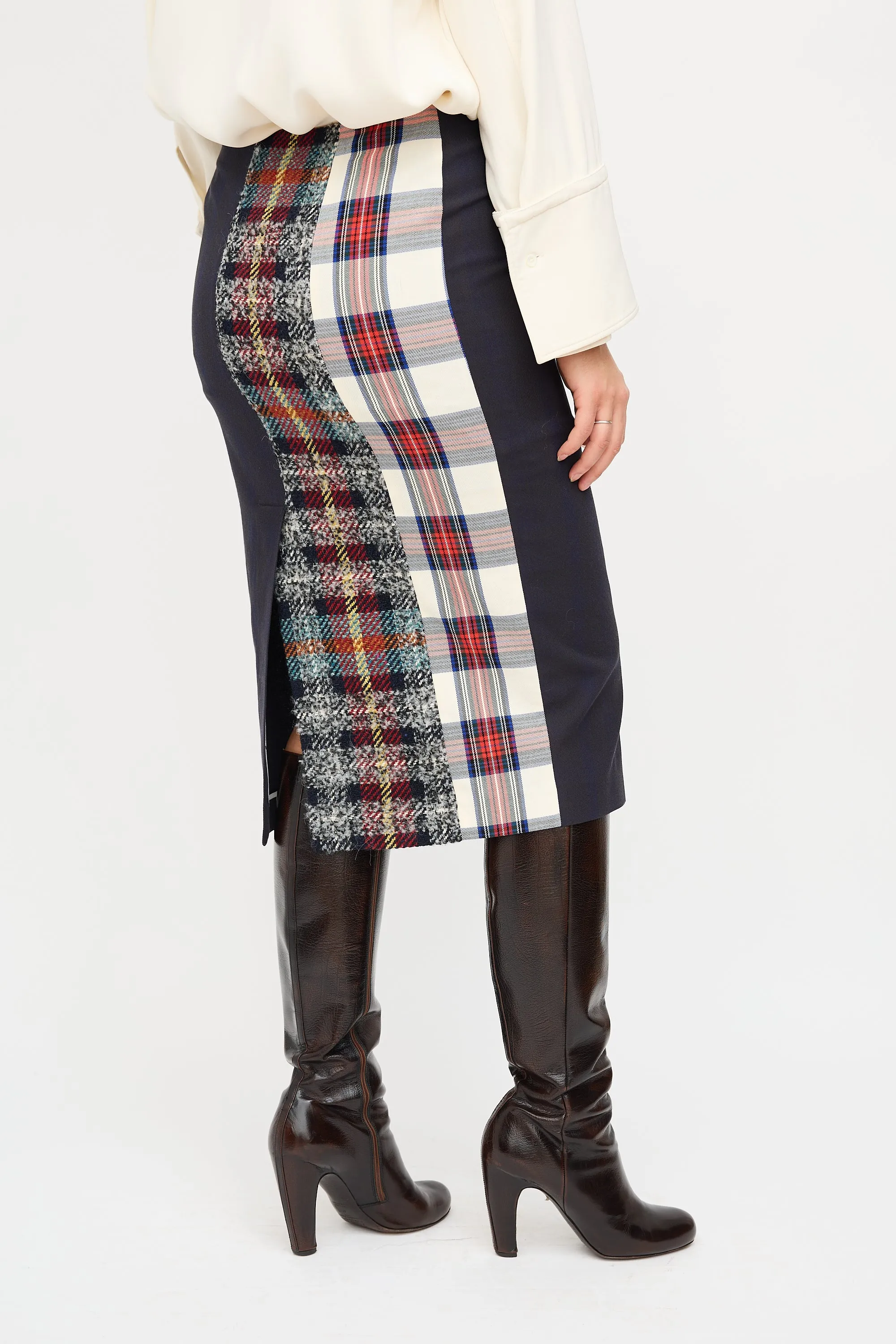 Navy & Multi Check Panelled Midi Skirt sold by VSP Consignment product image thumbnail 5