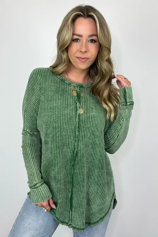 Marbella Mineral Washed Waffle Knit Long Sleeve Top - FINAL SALE sold by Madison + Mallory