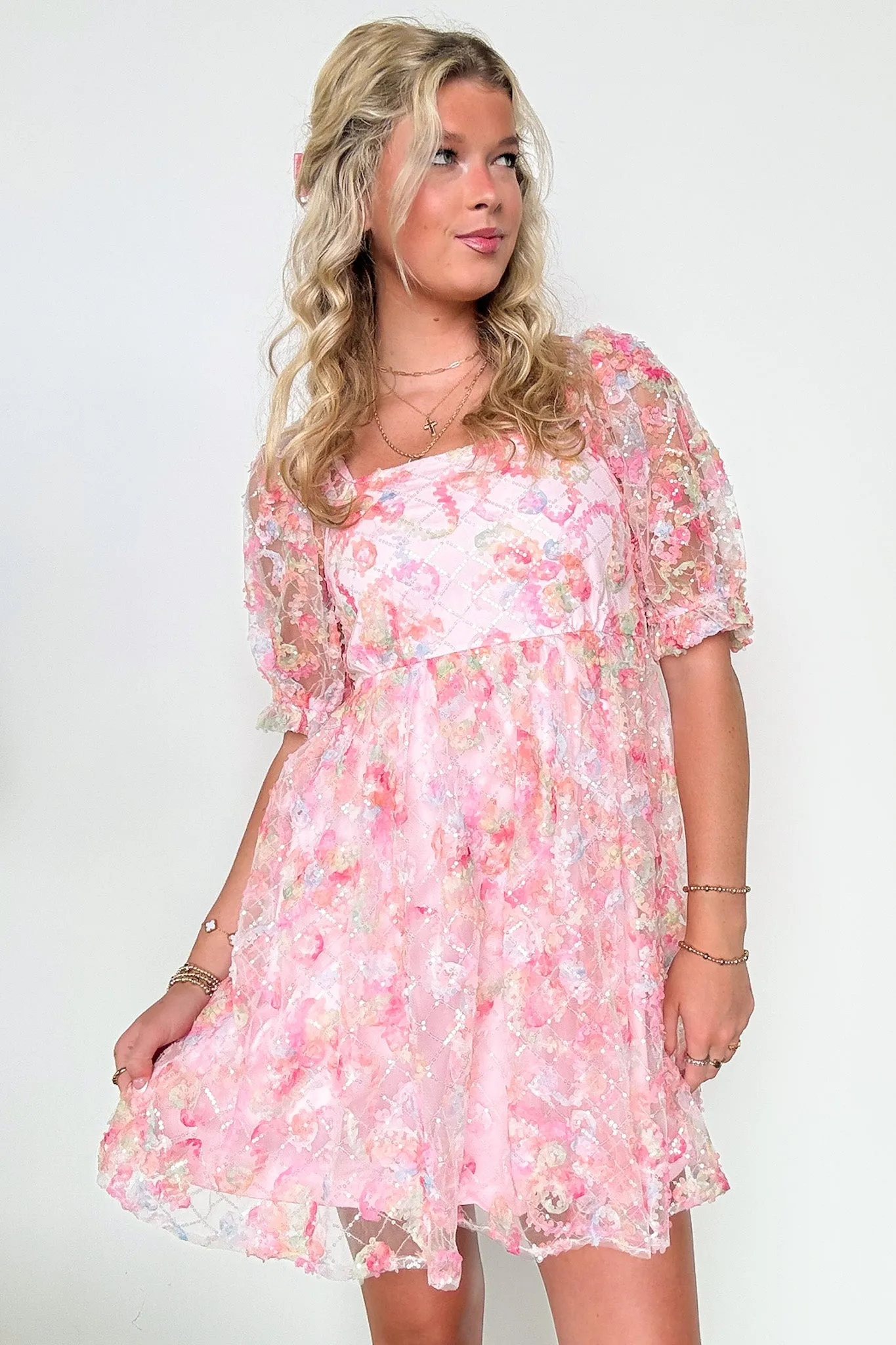 Euphoric Eloquence Multi Color Lace Puff Sleeve Dress - FINAL SALE sold by Madison + Mallory product image thumbnail 2