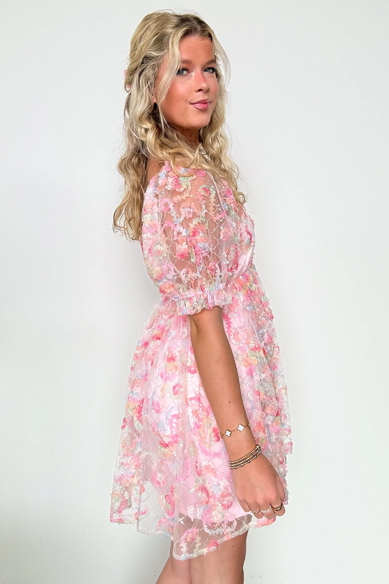 Euphoric Eloquence Multi Color Lace Puff Sleeve Dress - FINAL SALE sold by Madison + Mallory product image thumbnail 4