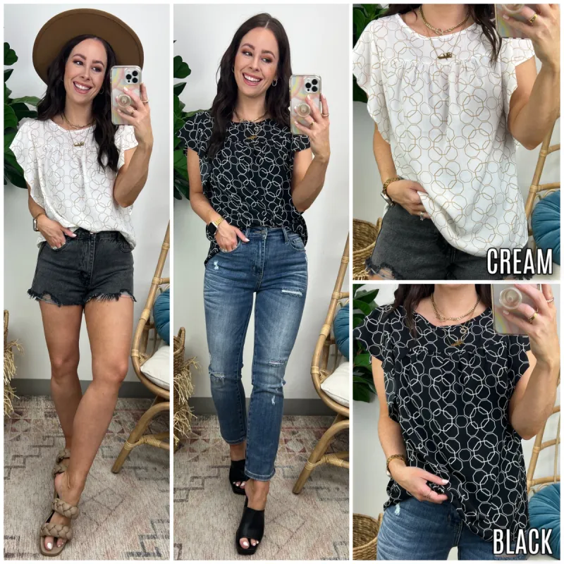 Passionate Soul Geo Print Flutter Sleeve Top - FINAL SALE sold by Madison + Mallory