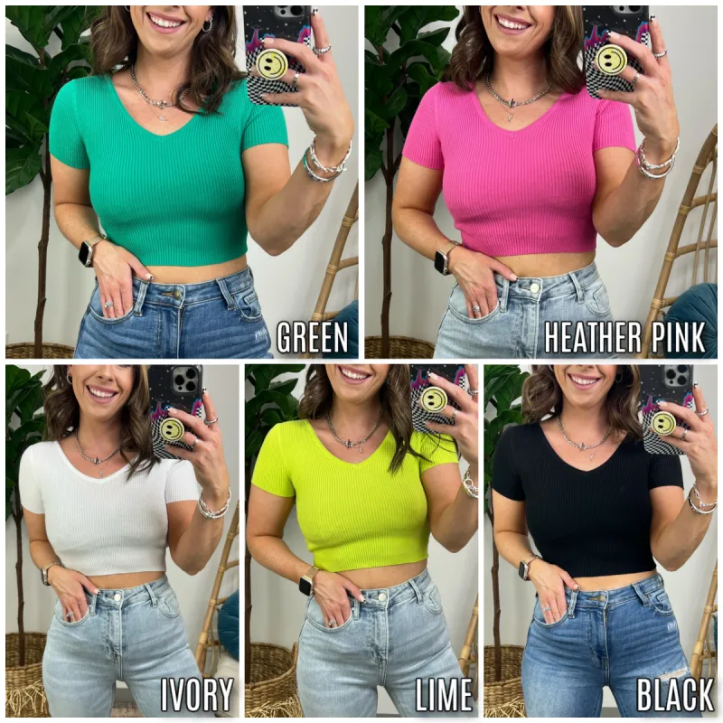 Paz Short Sleeve V-Neck Crop Top - FINAL SALE sold by Madison + Mallory