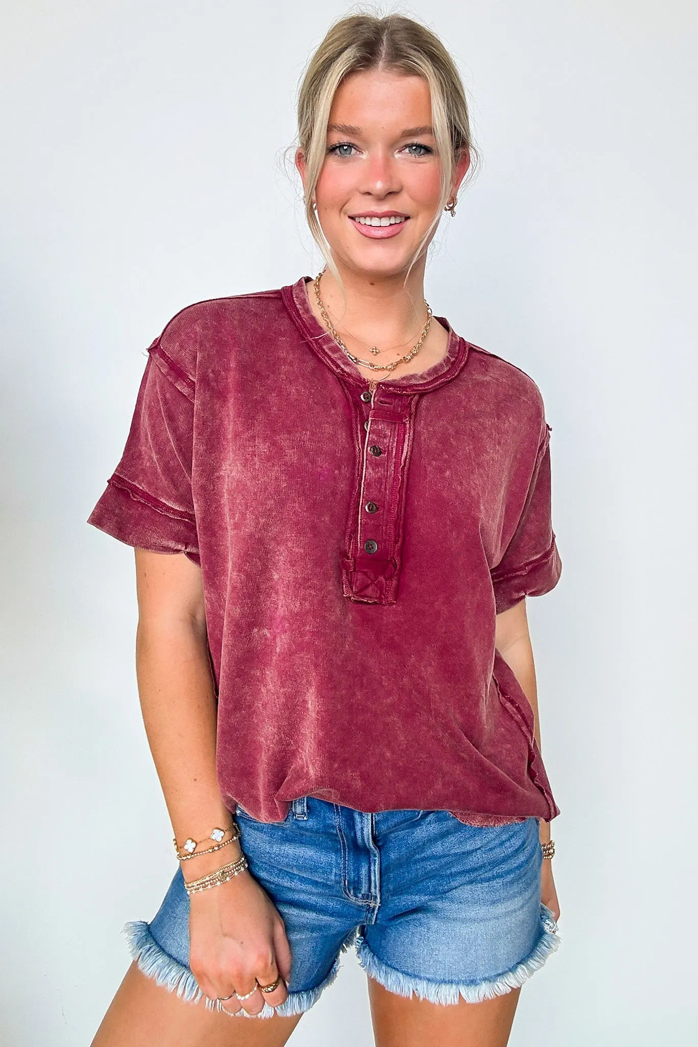 Verity Raw Edge Henley Button Top - FINAL SALE sold by Madison + Mallory product image thumbnail 3