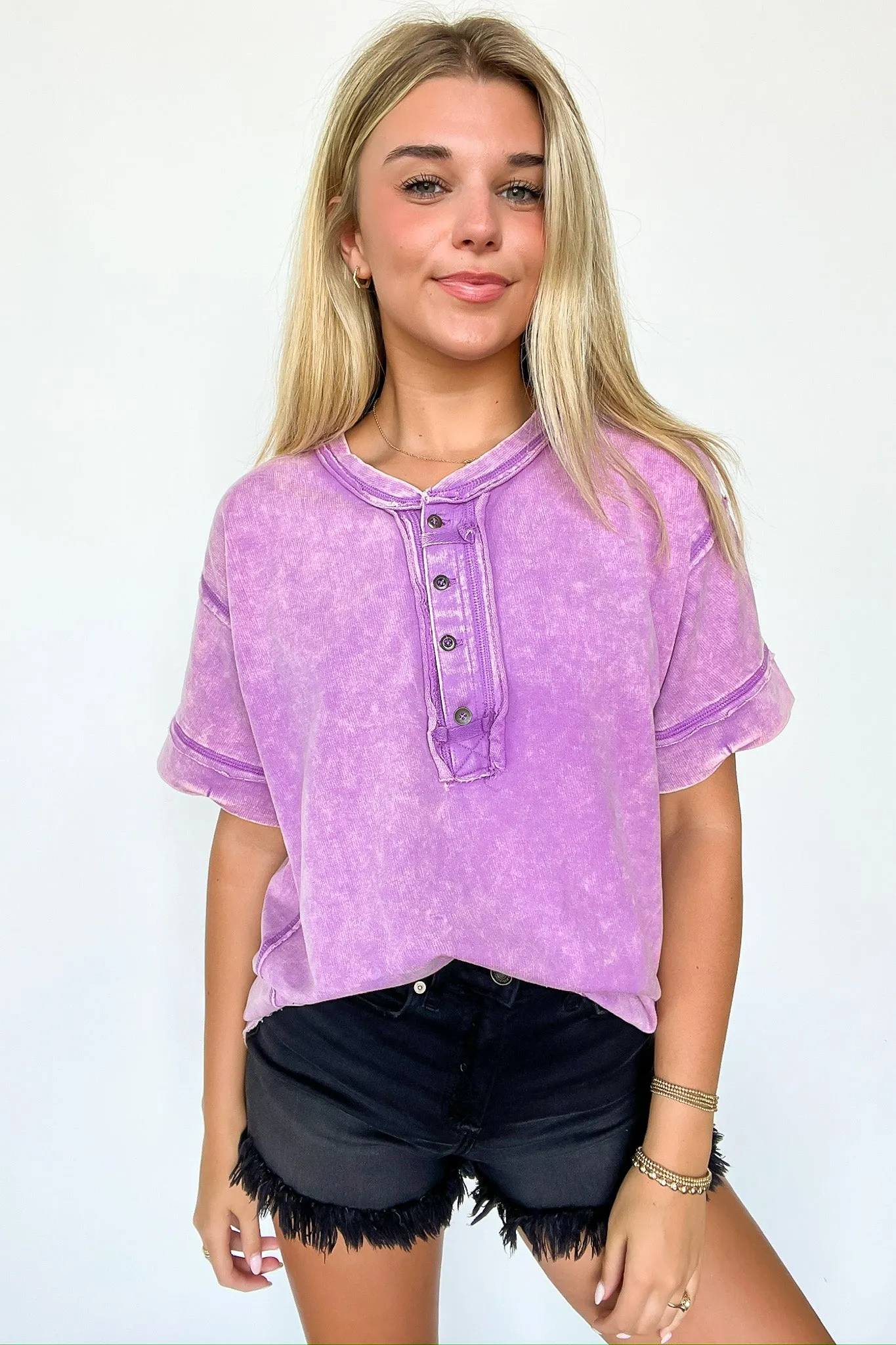Verity Raw Edge Henley Button Top - FINAL SALE sold by Madison + Mallory product image thumbnail 4