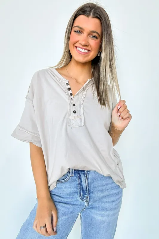 Taryyn Raw Edge Button Henley Top - BACK IN STOCK sold by Madison + Mallory