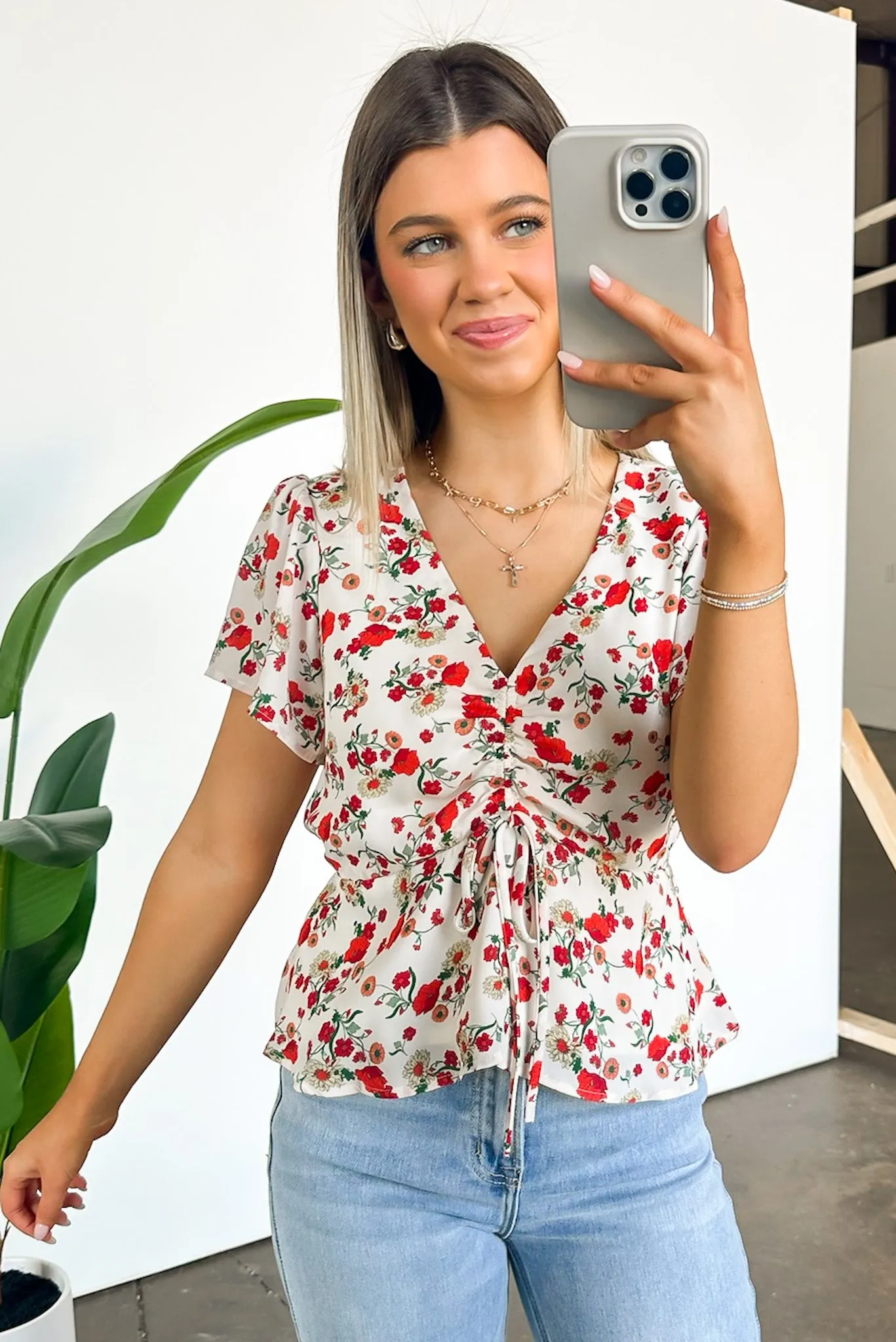 Season of Blooms V-Neck Ruched Floral Top - FINAL SALE sold by Madison + Mallory product image thumbnail 2