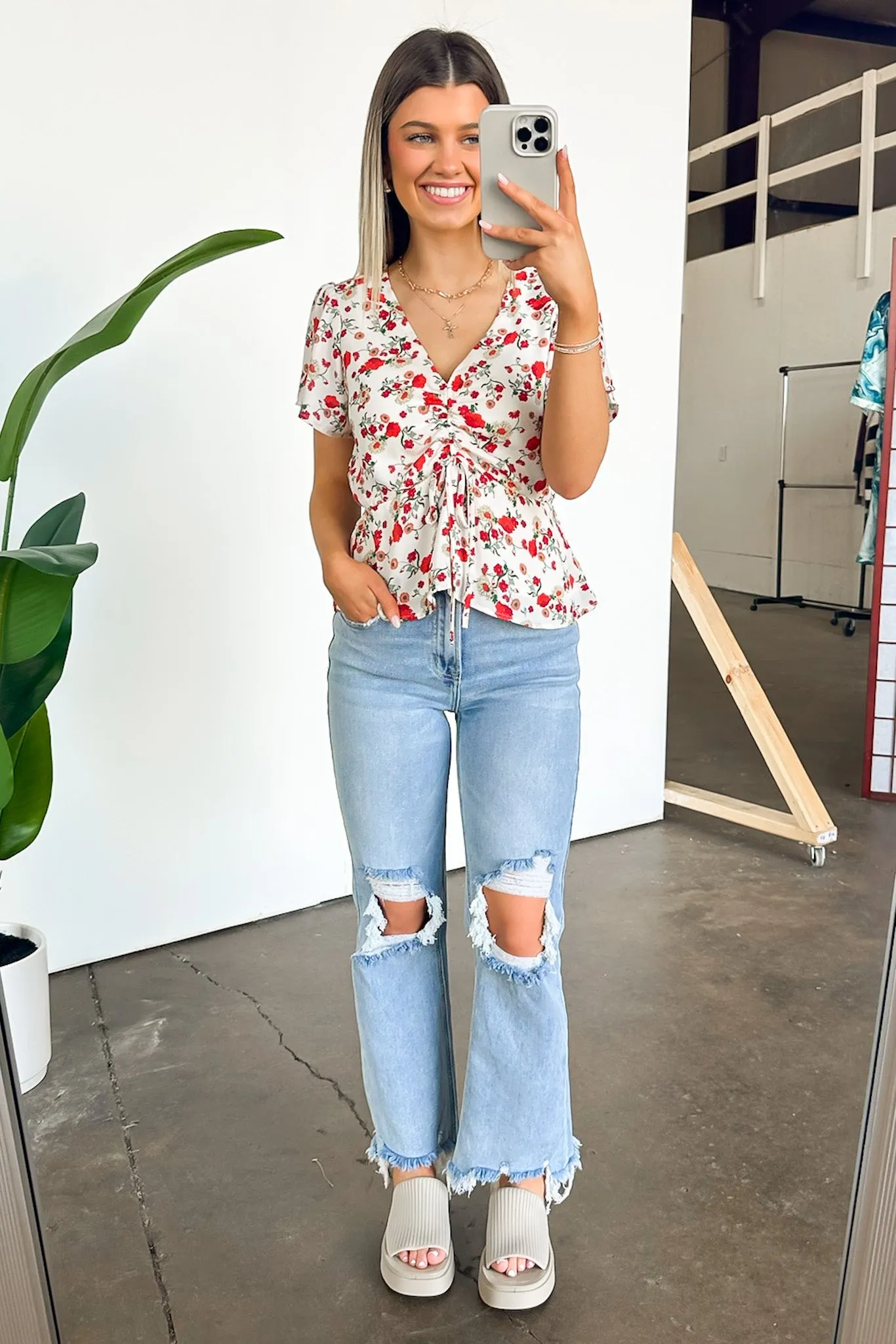 Season of Blooms V-Neck Ruched Floral Top - FINAL SALE sold by Madison + Mallory product image thumbnail 3