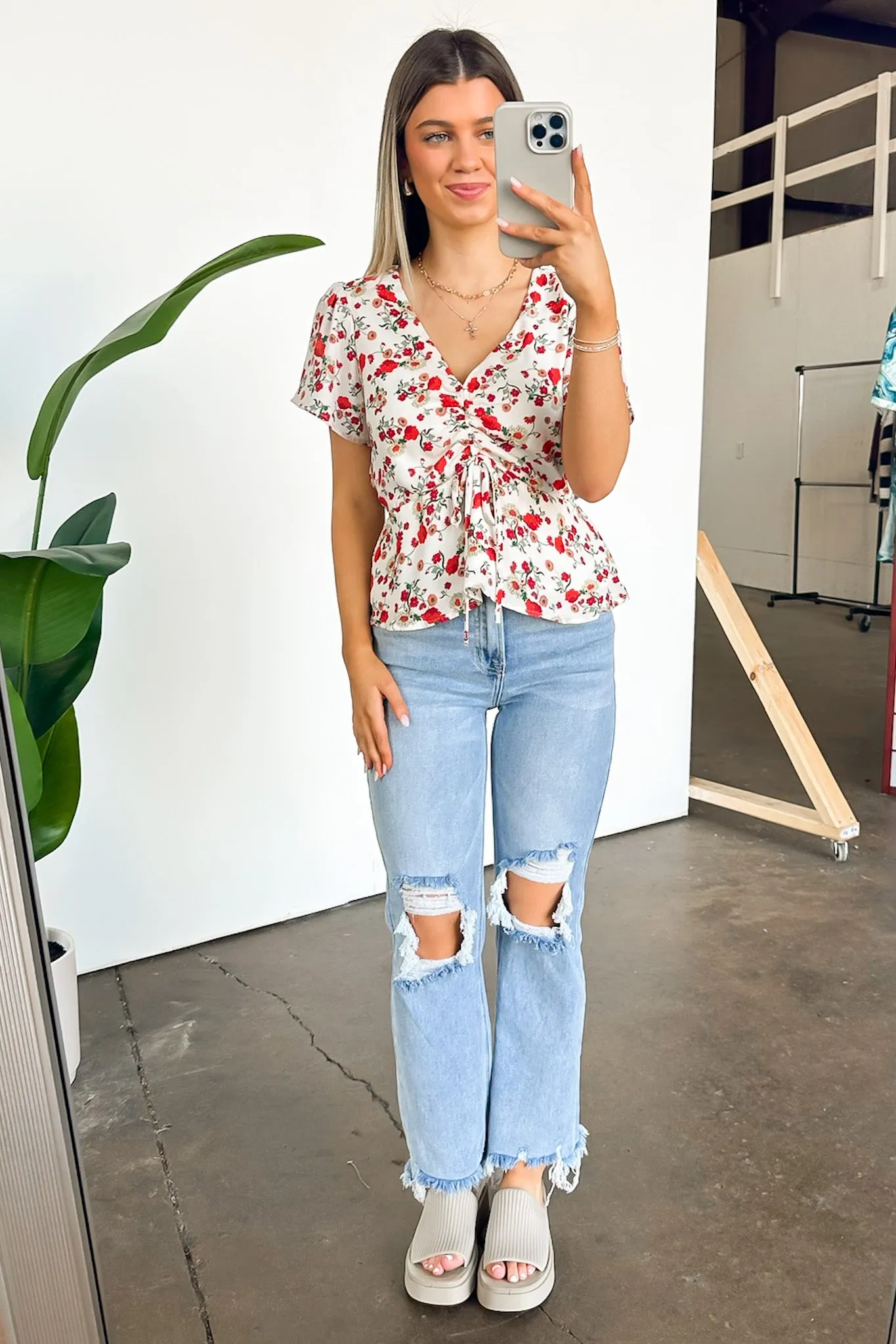 Season of Blooms V-Neck Ruched Floral Top - FINAL SALE sold by Madison + Mallory product image thumbnail 5