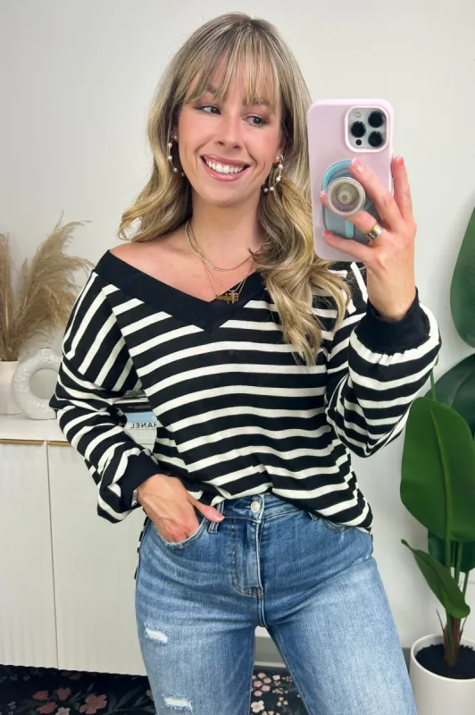 Elize V-Neck Long Sleeve Striped Top - FINAL SALE sold by Madison + Mallory