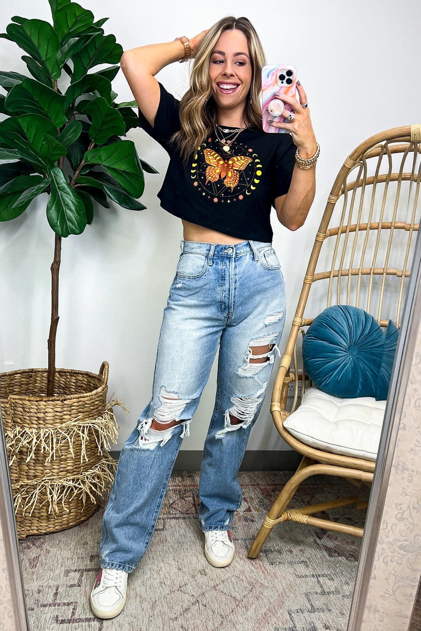 Butterfly Sun and Moon Graphic Cropped Tee - FINAL SALE sold by Madison + Mallory product image thumbnail 2