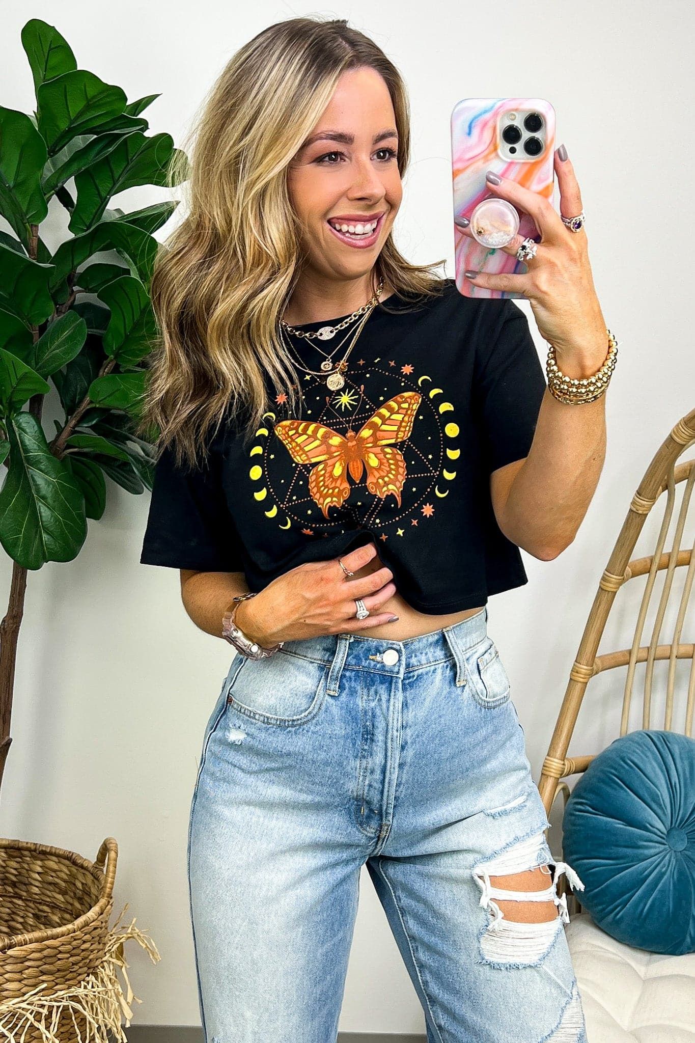 Butterfly Sun and Moon Graphic Cropped Tee - FINAL SALE sold by Madison + Mallory product image thumbnail 4