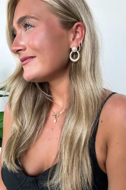 Coveted Vibes Pearl Croissant Hoop Drop Earrings sold by Madison + Mallory