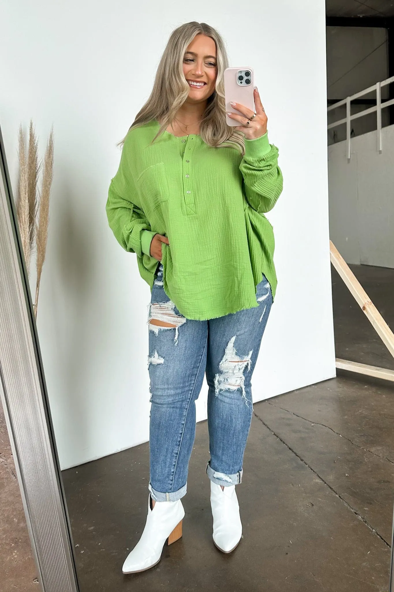 Rayssa Flowy Raw Edge Henley Top - FINAL SALE sold by Madison + Mallory product image thumbnail 5