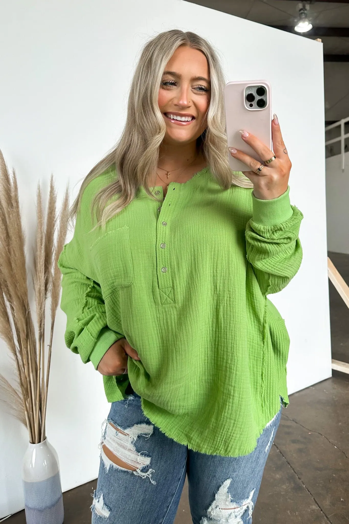 Rayssa Flowy Raw Edge Henley Top - FINAL SALE sold by Madison + Mallory product image thumbnail 2