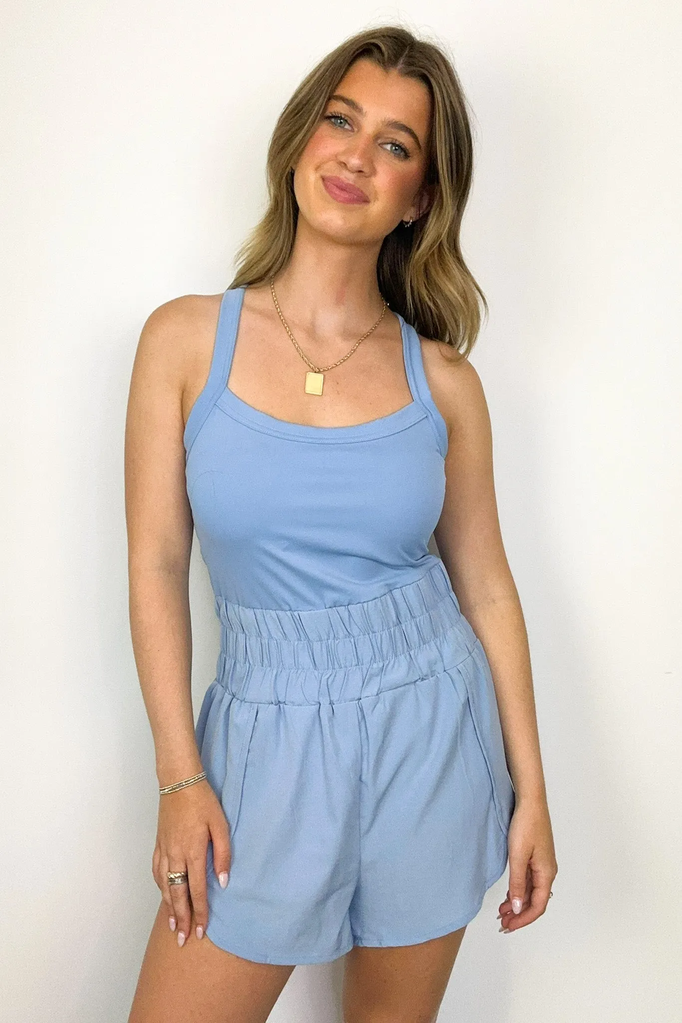 Play Harder Smocked Waist Active Romper sold by Madison + Mallory product image thumbnail 3