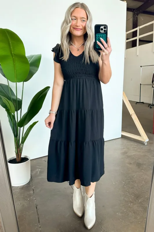 Flirty Luxury Flutter Sleeve Tiered Dress sold by Madison + Mallory
