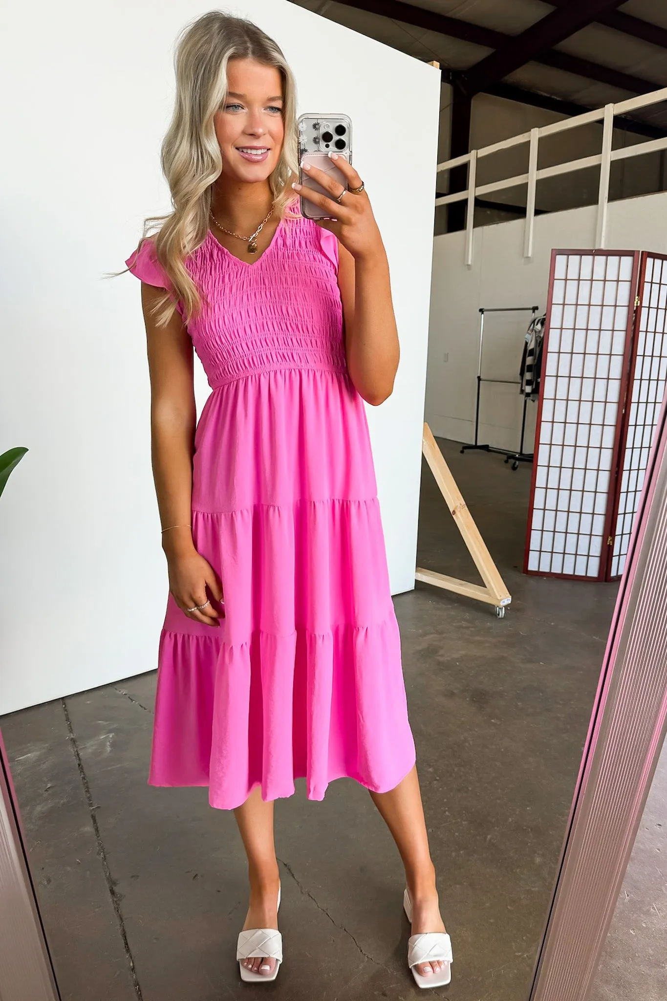 Flirty Luxury Flutter Sleeve Tiered Dress sold by Madison + Mallory product image thumbnail 4