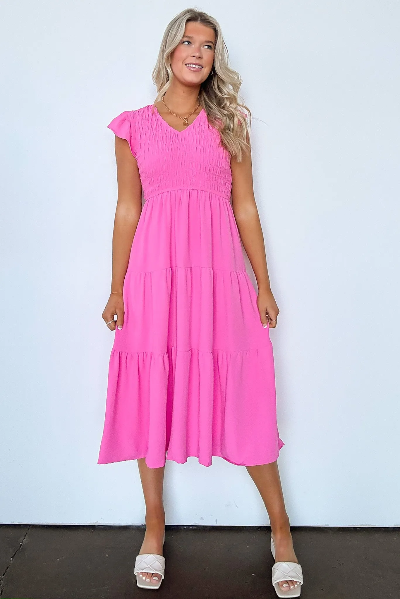 Flirty Luxury Flutter Sleeve Tiered Dress sold by Madison + Mallory product image thumbnail 2
