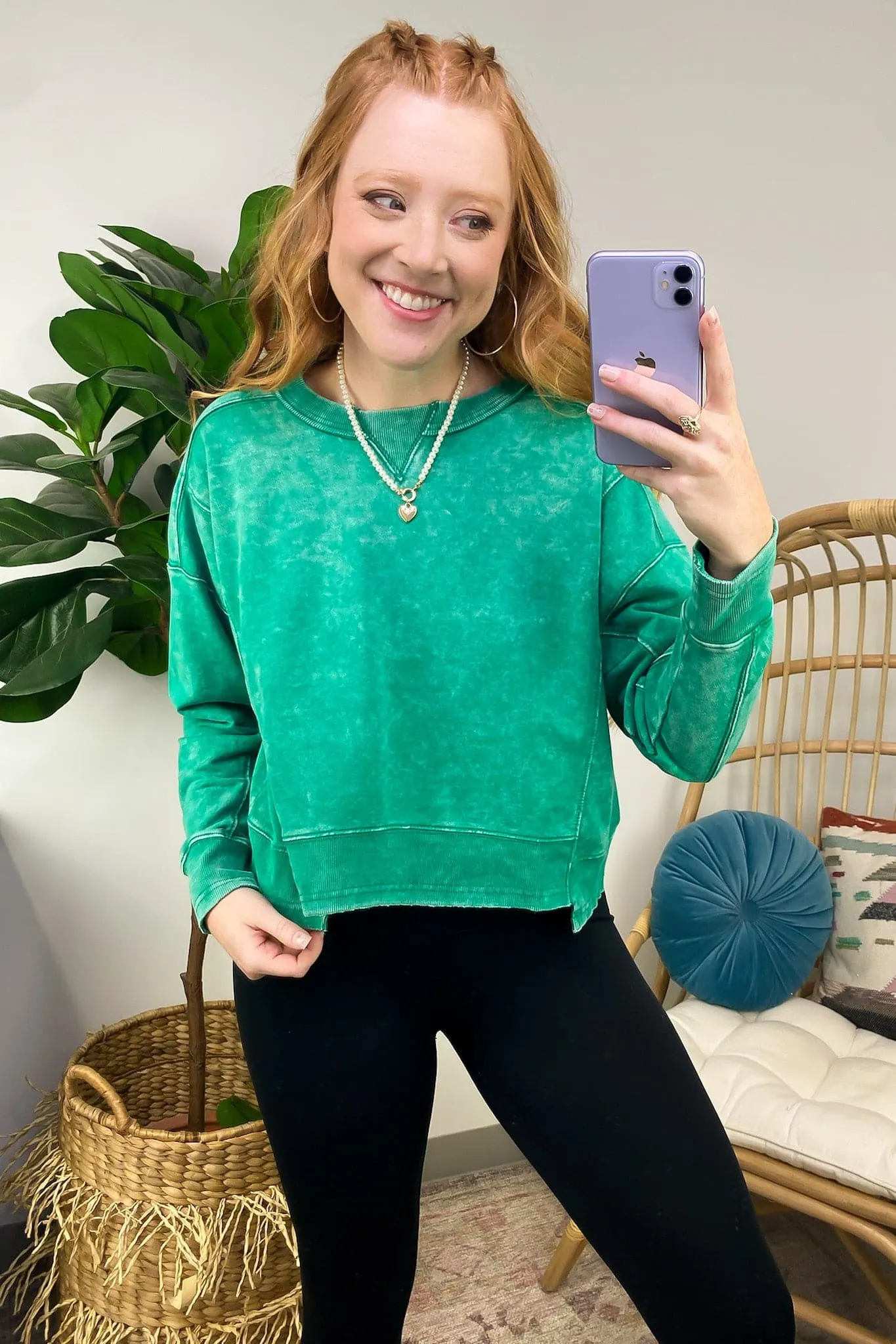 Tanilla Acid Wash Raw Edge Pullover - FINAL SALE sold by Madison + Mallory